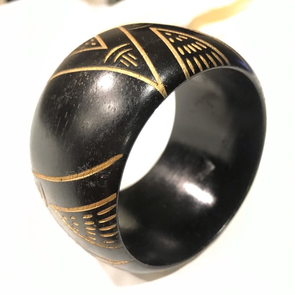 Dark Brown Wood Carved Light Bangle Bracelet - Picture 9 of 16